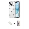 MARSİLYAN™- iPhone 14 Kılıf Yörünge Form - Siyah Bilvis 3D Mat Cam Ekran Koruyucu + Diamond Kamera Lens - SABE