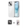 MARSİLYAN™- iPhone 14 Kılıf Yörünge Form - Siyah Bilvis 3D Mat Cam Ekran Koruyucu + PVD Metal Kamera Lens - PE