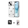 MARSİLYAN™- iPhone 14 Kılıf Yörünge Form - Siyah Bilvis 3D Mat Cam Ekran Koruyucu + PVD Metal Kamera Lens - PE