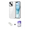 MARSİLYAN™- iPhone 14 Kılıf Yörünge Form - Siyah Bilvis 5in1 3D Magic Cam Ekran Koruyucu + Diamond Kamera Lens - YL