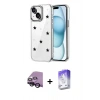 MARSİLYAN™- iPhone 14 Kılıf Yörünge Form - Siyah Bilvis 5in1 3D Magic Cam Ekran Koruyucu + Raze Metal Kamera Lens - SH