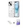 MARSİLYAN™- iPhone 14 Kılıf Yörünge Form - Siyah Bilvis 5in1 5D Magic Hayalet Cam Ekran Koruyucu + Diamond Kamera Lens - KI