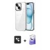 MARSİLYAN™- iPhone 14 Kılıf Yörünge Form - Siyah Bilvis 5in1 5D Magic Hayalet Cam Ekran Koruyucu + PVD Metal Kamera Lens - PE