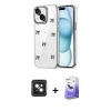 MARSİLYAN™- iPhone 14 Kılıf Yörünge Form - Siyah Bilvis 5in1 5D Magic Hayalet Cam Ekran Koruyucu + PVD Metal Kamera Lens - PE