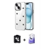 MARSİLYAN™- iPhone 14 Kılıf Yörünge Form - Siyah Bilvis 5in1 5D Magic Hayalet Cam Ekran Koruyucu + PVD Metal Kamera Lens - GS