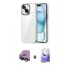 MARSİLYAN™- iPhone 14 Kılıf Yörünge Form - Siyah Bilvis 5in1 5D Magic Hayalet Cam Ekran Koruyucu + Raze Metal Kamera Lens - SH