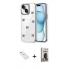 MARSİLYAN™- iPhone 14 Kılıf Yörünge Form - Siyah Bilvis Hayalet Cam Ekran Koruyucu + Diamond Kamera Lens - KI