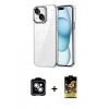 MARSİLYAN™- iPhone 14 Kılıf Yörünge Form - Siyah Buffer Cam Ekran Koruyucu + PVD Metal Kamera Lens - GS