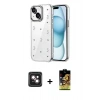 MARSİLYAN™- iPhone 14 Kılıf Yörünge Form - Siyah Buffer Cam Ekran Koruyucu + PVD Metal Kamera Lens - PE