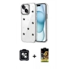 MARSİLYAN™- iPhone 14 Kılıf Yörünge Form - Siyah Buffer Cam Ekran Koruyucu + PVD Metal Kamera Lens - YL