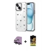 MARSİLYAN™- iPhone 14 Kılıf Yörünge Form - Siyah Buffer Cam Ekran Koruyucu + Raze Metal Kamera Lens - SH