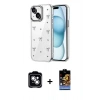 MARSİLYAN™- iPhone 14 Kılıf Yörünge Form - Siyah Buffer Hayalet Cam Ekran Koruyucu + PVD Metal Kamera Lens - GS