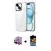 MARSİLYAN™- iPhone 14 Kılıf Yörünge Form - Siyah Buffer Hayalet Cam Ekran Koruyucu + Raze Metal Kamera Lens - KI