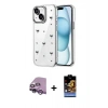 MARSİLYAN™- iPhone 14 Kılıf Yörünge Form - Siyah Buffer Hayalet Cam Ekran Koruyucu + Raze Metal Kamera Lens - MR