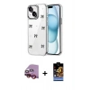 MARSİLYAN™- iPhone 14 Kılıf Yörünge Form - Siyah Buffer Hayalet Cam Ekran Koruyucu + Raze Metal Kamera Lens - KI