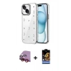 MARSİLYAN™- iPhone 14 Kılıf Yörünge Form - Siyah Buffer Hayalet Cam Ekran Koruyucu + Raze Metal Kamera Lens - KI