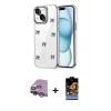 MARSİLYAN™- iPhone 14 Kılıf Yörünge Form - Siyah Buffer Hayalet Cam Ekran Koruyucu + Raze Metal Kamera Lens - MR