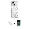 MARSİLYAN™- iPhone 14 Kılıf Yörünge Işık Prime - Şeffaf 360 Full Body Arka Koruyucu + Diamond Kamera Lens - PE