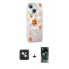 MARSİLYAN™- iPhone 14 Kılıf Yörünge Işık Prime - Şeffaf 360 Full Body Arka Koruyucu + PVD Metal Kamera Lens - PE