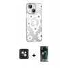 MARSİLYAN™- iPhone 14 Kılıf Yörünge Işık Prime - Şeffaf 360 Full Body Arka Koruyucu + PVD Metal Kamera Lens - PE
