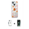 MARSİLYAN™- iPhone 14 Kılıf Yörünge Işık Prime - Şeffaf 360 Full Body Arka Koruyucu + Shine Kamera Lens - MI