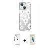 MARSİLYAN™- iPhone 14 Kılıf Yörünge Işık Prime - Şeffaf Pasifik Cam Ekran Koruyucu + Shine Kamera Lens - GS