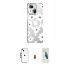 MARSİLYAN™- iPhone 14 Kılıf Yörünge Işık Prime - Şeffaf Pasifik Cam Ekran Koruyucu + Shine Kamera Lens - MI