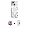 MARSİLYAN™- iPhone 14 Kılıf Yörünge Işık Prime - Şeffaf Pasifik Cam Ekran Koruyucu + Raze Metal Kamera Lens - MR