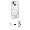 MARSİLYAN™- iPhone 14 Kılıf Yörünge Işık Prime - Şeffaf Pasifik Cam Ekran Koruyucu + Diamond Kamera Lens - YL