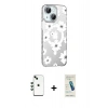 MARSİLYAN™- iPhone 14 Kılıf Yörünge Işık Prime - Şeffaf Pasifik Cam Ekran Koruyucu + Shine Kamera Lens - YL