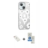 MARSİLYAN™- iPhone 14 Kılıf Yörünge Işık Prime - Şeffaf Royal Nano Ekran Koruyucu + Diamond Kamera Lens - KI