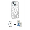MARSİLYAN™- iPhone 14 Kılıf Yörünge Işık Prime - Şeffaf Royal Nano Ekran Koruyucu + Shine Kamera Lens - MI