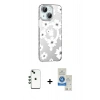 MARSİLYAN™- iPhone 14 Kılıf Yörünge Işık Prime - Şeffaf Royal Nano Ekran Koruyucu + Shine Kamera Lens - YL
