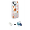 MARSİLYAN™- iPhone 14 Kılıf Yörünge Işık Prime - Siyah 3D Antistatik Cam Ekran Koruyucu + Diamond Kamera Lens - PE