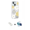 MARSİLYAN™- iPhone 14 Kılıf Yörünge Işık Prime - Siyah 3D Antistatik Cam Ekran Koruyucu + Diamond Kamera Lens - PE