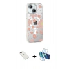 MARSİLYAN™- iPhone 14 Kılıf Yörünge Işık Prime - Siyah 3D Antistatik Cam Ekran Koruyucu + Diamond Kamera Lens - PE
