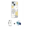 MARSİLYAN™- iPhone 14 Kılıf Yörünge Işık Prime - Siyah 3D Antistatik Cam Ekran Koruyucu + Shine Kamera Lens - GS