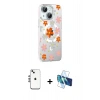 MARSİLYAN™- iPhone 14 Kılıf Yörünge Işık Prime - Siyah 3D Antistatik Cam Ekran Koruyucu + Shine Kamera Lens - GS