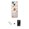 MARSİLYAN™- iPhone 14 Kılıf Yörünge Işık Prime - Siyah 3D Antistatik Hayalet Cam Ekran Koruyucu + Diamond Kamera Lens - PE