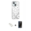 MARSİLYAN™- iPhone 14 Kılıf Yörünge Işık Prime - Siyah 3D Antistatik Hayalet Cam Ekran Koruyucu + Diamond Kamera Lens - PE