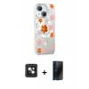 MARSİLYAN™- iPhone 14 Kılıf Yörünge Işık Prime - Siyah 3D Antistatik Hayalet Cam Ekran Koruyucu + PVD Metal Kamera Lens - PE