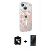 MARSİLYAN™- iPhone 14 Kılıf Yörünge Işık Prime - Siyah 3D Antistatik Hayalet Cam Ekran Koruyucu + PVD Metal Kamera Lens - GS