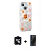 MARSİLYAN™- iPhone 14 Kılıf Yörünge Işık Prime - Siyah 3D Antistatik Hayalet Cam Ekran Koruyucu + PVD Metal Kamera Lens - GS