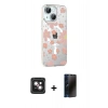 MARSİLYAN™- iPhone 14 Kılıf Yörünge Işık Prime - Siyah 3D Antistatik Hayalet Cam Ekran Koruyucu + PVD Metal Kamera Lens - PE