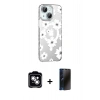 MARSİLYAN™- iPhone 14 Kılıf Yörünge Işık Prime - Siyah 3D Antistatik Hayalet Cam Ekran Koruyucu + PVD Metal Kamera Lens - GS