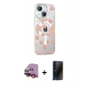 MARSİLYAN™- iPhone 14 Kılıf Yörünge Işık Prime - Siyah 3D Antistatik Hayalet Cam Ekran Koruyucu + Raze Metal Kamera Lens - KI