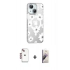 MARSİLYAN™- iPhone 14 Kılıf Yörünge Işık Prime - Siyah Bilvis 3D Mat Cam Ekran Koruyucu + Shine Kamera Lens - KI