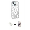MARSİLYAN™- iPhone 14 Kılıf Yörünge Işık Prime - Siyah Bilvis 3D Mat Cam Ekran Koruyucu + Diamond Kamera Lens - PE