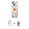 MARSİLYAN™- iPhone 14 Kılıf Yörünge Işık Prime - Siyah Bilvis 3D Mat Cam Ekran Koruyucu + Shine Kamera Lens - YL