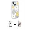 MARSİLYAN™- iPhone 14 Kılıf Yörünge Işık Prime - Siyah Bilvis 3D Mat Cam Ekran Koruyucu + Shine Kamera Lens - YL